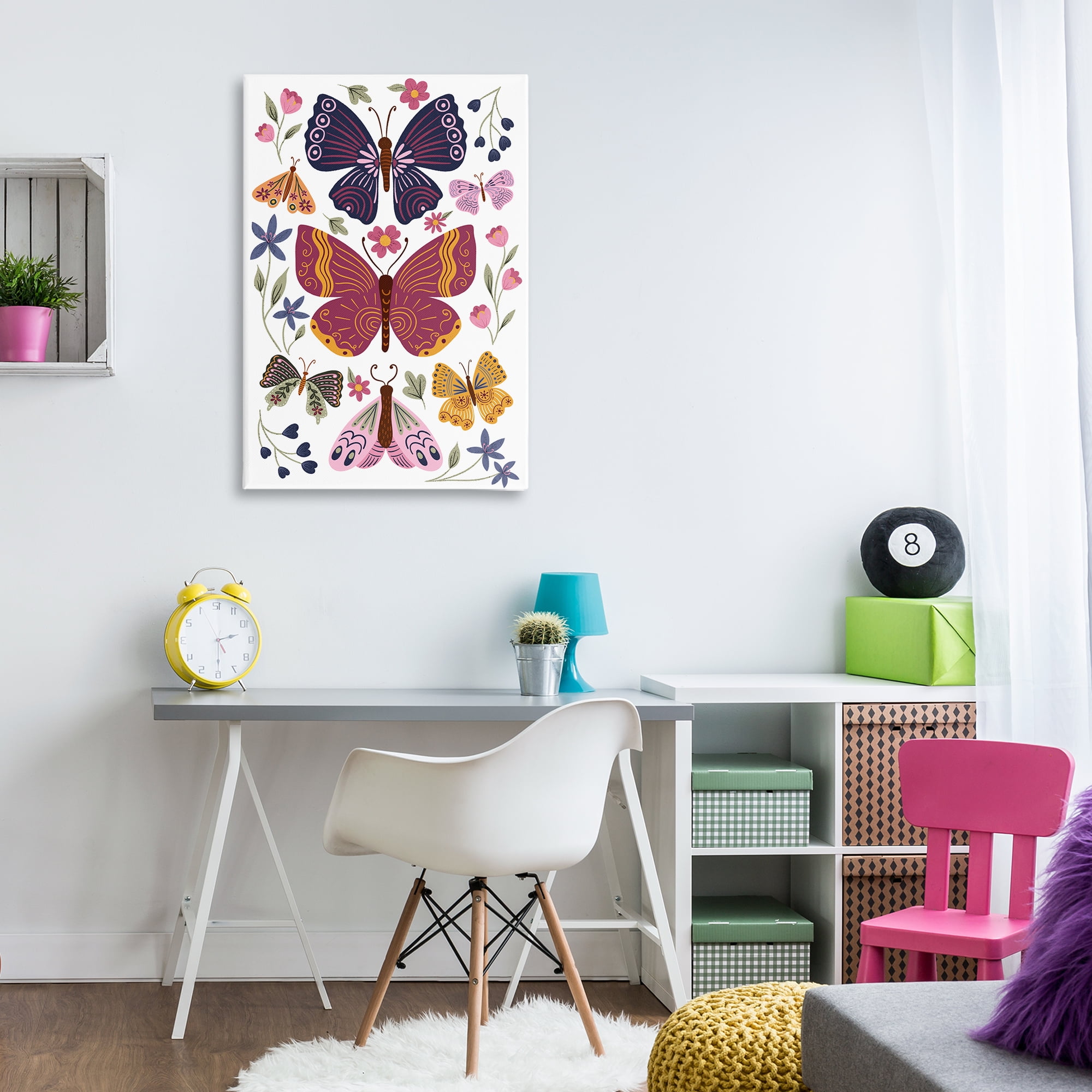 Stupell Industries Symmetrical Butterflies & Flowers Animals Painting Wrapped Canvas Art Print Wall Art, 24 x 36