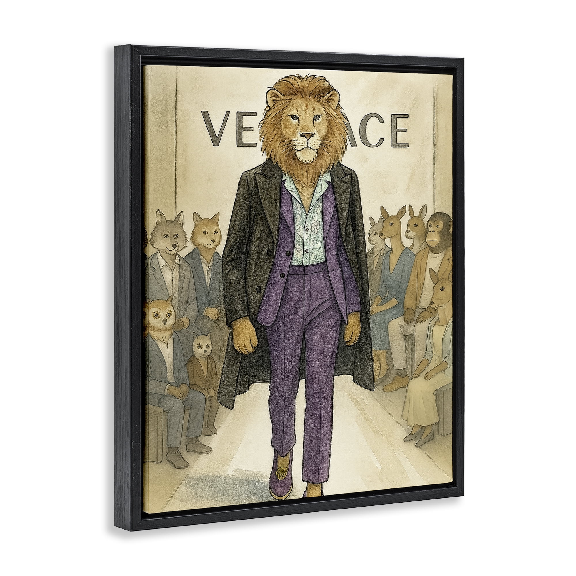 Stupell Industries Fashion Runway Lion Black Framed Floater Canvas Wall Art, design by Grotto Studios
