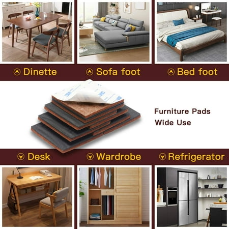 NON SLIP Furniture Pads 24 PCS SQUARE! Premium 3” Furniture Feet with Rubber & Felt - Best Hardwood Floor Protectors for Keep All Furniture. High Effective Rubber Furniture Pads for 100%