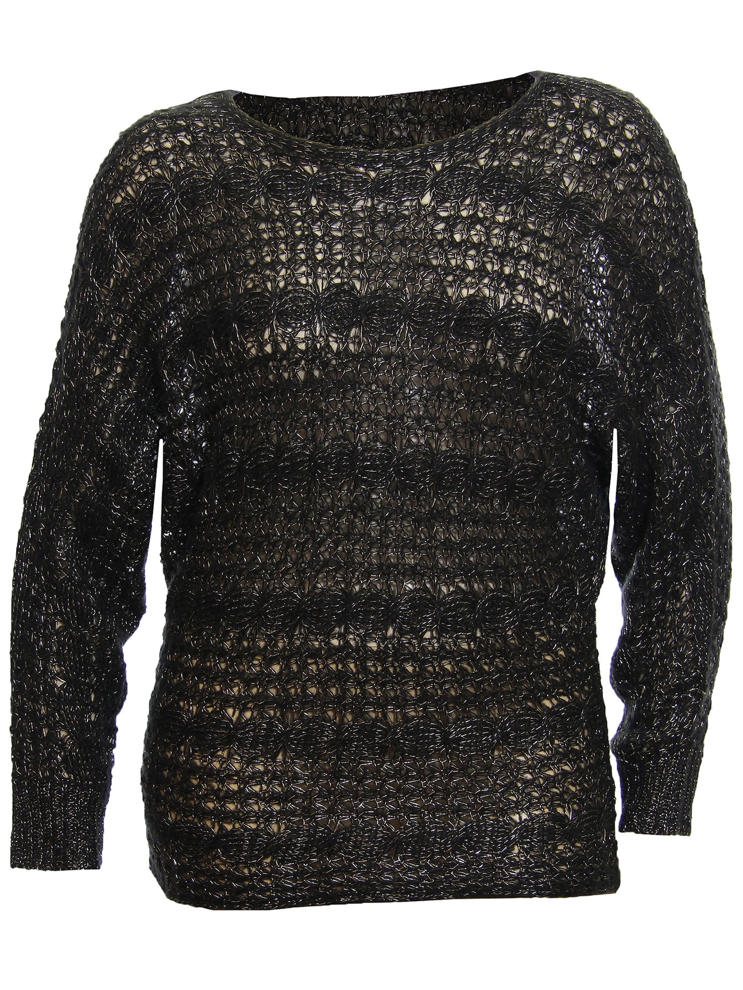 Jessica Simpson Women's Plus Long Sleeve Open Weave Shimmer Sweater 1x ...