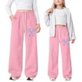 thumbnail image 2 of Kids Sweatpants for Girls Bow Tie Elastic Waist Wide Leg Pants with Pockets Kids Pink Sweatpants Clothes 11-12 Years Girls, 2 of 5