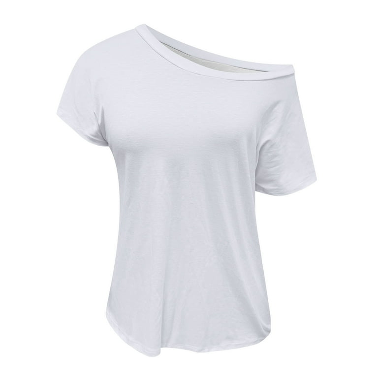 Women Casual Short Sleeve Off Shoulder Oversized T Shirt Outdoor Soft Basic  Tunic Tops Womens Polyester Spandex Shirt Exercise Shirts Women Pack
