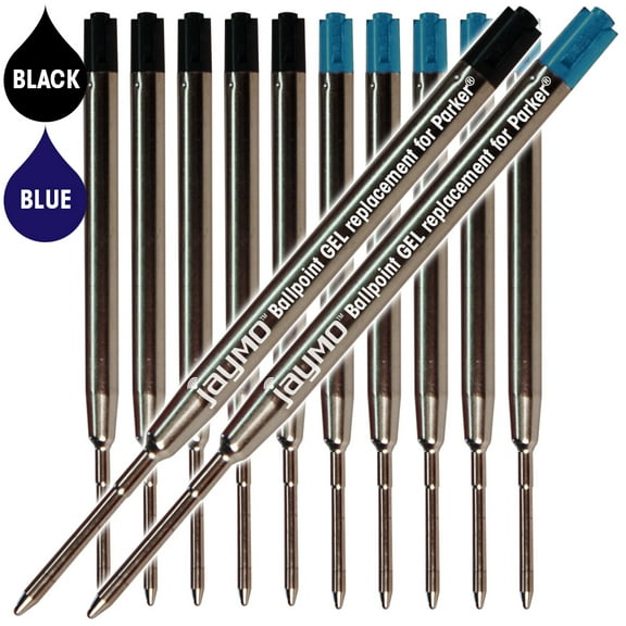 Jaymo Replacement for Parker 30525PP/30526PP - Measures 3.875 in / 98 mm Long - G2 Gel Ballpoint Pen Refill - 6 Black   6 Blue