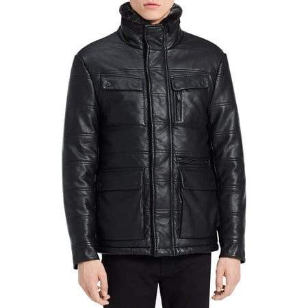 Calvin Klein Black Blazer - CALVIN KLEIN JEANS Mens Large Faux-Leather Jacket