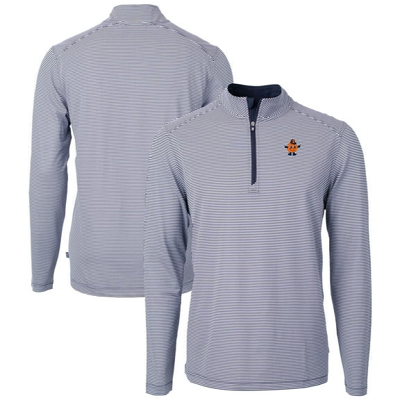 Men's Cutter & Buck Navy/White Syracuse Orange Vault DryTec Virtue Eco Pique Micro Stripe Recycled Quarter-Zip Pullover