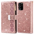 thumbnail image 7 of Dteck Folio Wallet Case For Samsung Galaxy Note 20, Luxury Bling Glitter PU Leather Case with Stand / Zipper Purse / 9 Card Slots / Magnetic Closure Cover with Hand Strap, Rosegold, 7 of 7