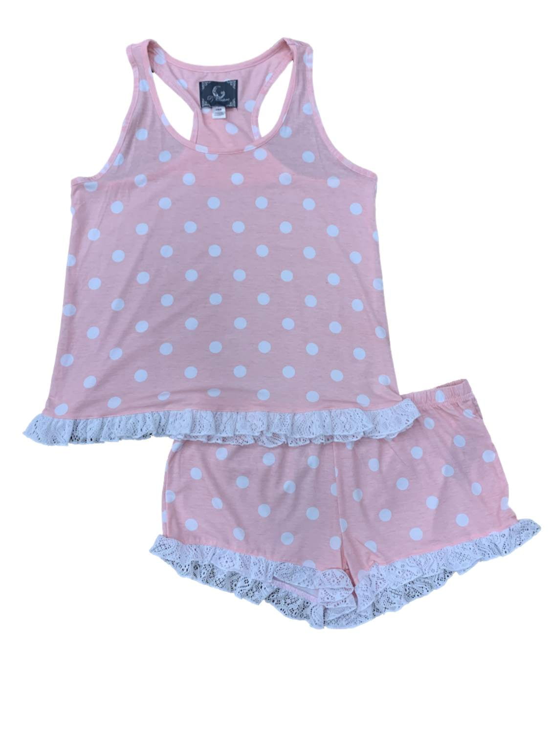 PJ Couture Womens Lightweight Pink & White Polka Dot Pajamas Tank Top