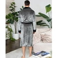 thumbnail image 4 of Lotus Linen Shawl Plush Robe for Men - Long Soft Fleece Bathrobe, Gray Black L/XL, 4 of 6