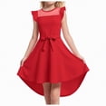 thumbnail image 1 of gdxvjhbj Robe Tutu pour Filles Robe pour Préadolescentes Formelle Contraste en Maille Manches Courtes Ligne A Robes de Fête Taille 13-14 (Rouge, 13-14 Ans), 1 of 5
