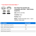 thumbnail image 2 of Rear Brake Pad and Rotor Kit - Compatible with 2004 - 2008 Pontiac Grand Prix 2005 2006 2007, 2 of 2