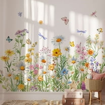 Flowers Wall Decals Vinyl Summer Flowers Wall Stickers Removable Floral Wall Murals Peel and Stick Colorful Flower Wall Decor for Girls Bedroom Living Room Nursery