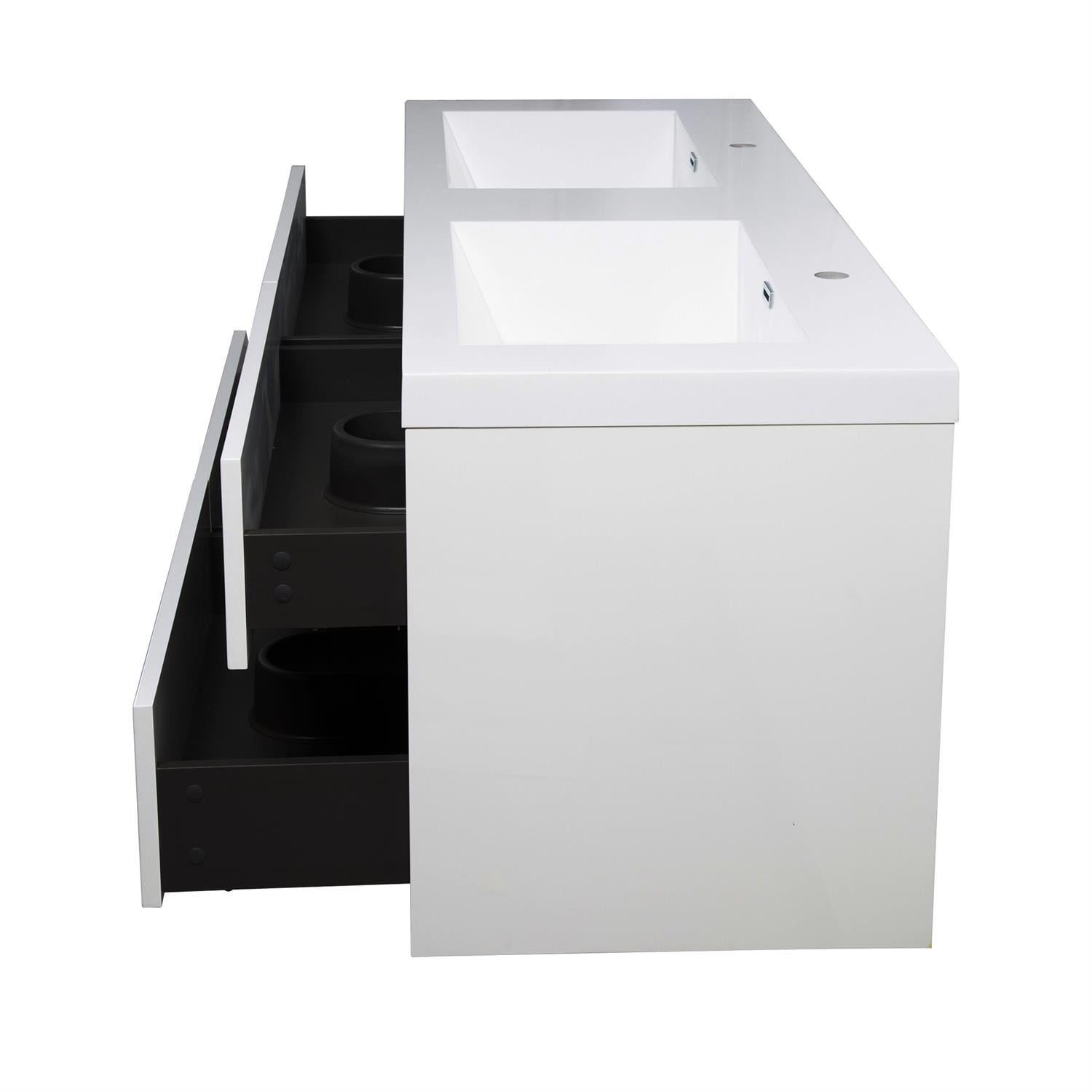 Demi Bonn 70" Wall-Mounted Bathroom Vanity with Sink, Stone Resin Countertop and 4 Soft Close Drawers, Faucets and Drains Not Included, White