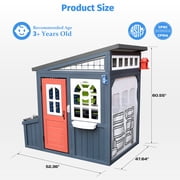 Wooden Play House for Kids , SHINPT Kids Outdoor Playhouse with Doorbell, Simulation Tool Kits, Kids Playhouse with Roller Shutter Door, Kids Outdoor Play Equipment for Lawn, Casa Para Niñas