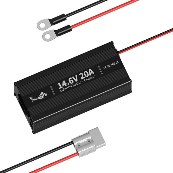Timeusb 14.6V 20A Fast Charging LiFePO4 Battery Charger AC-DC Lithium Battery Charger with Anderson Connector LED Indicator Perfect for Lithium LiFePO4 Deep Cycle Rechargeable Batteries of RVs