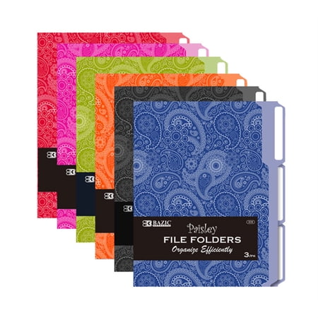 BAZIC Manila File Folder 1/3 Cut Letter Size, Paisley Assorted Color, 18 Count