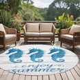 thumbnail image 5 of Enjoy Summer Round Living Room Rugs 8 ft, Coastal Watercolor Blue Seahorses Wood Grain Washable Large Area Rug with Non-Slip Sturdy Edge Binding Round Carpet for Dining Room Kitchen Office, 5 of 9