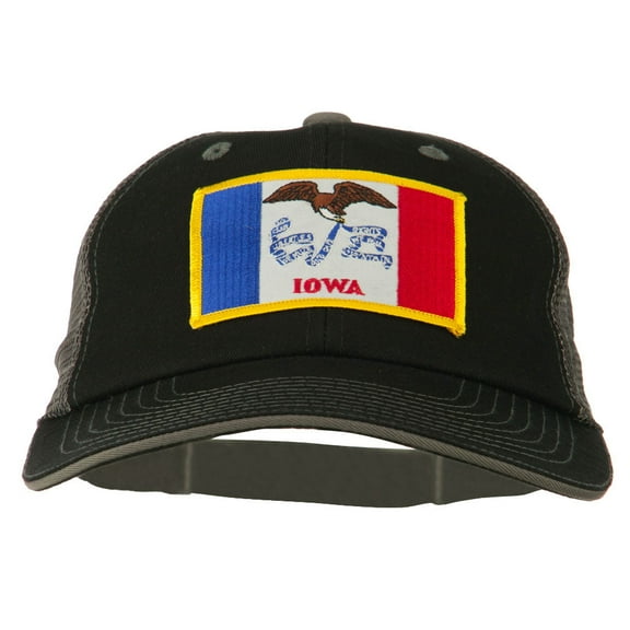 Big Mesh State Iowa Patch Cap - Black Grey XL-3XL