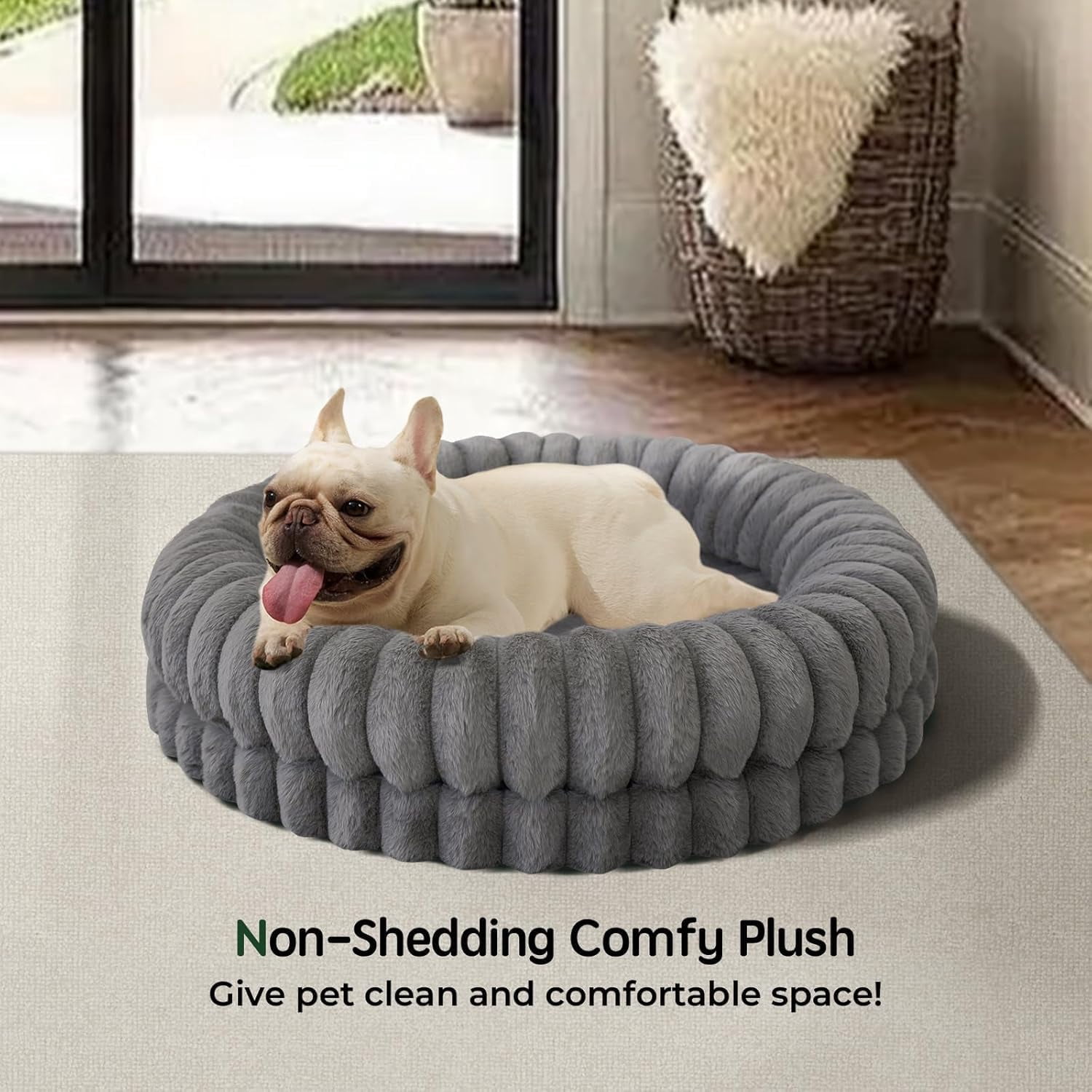 Luxury Donut Dog Bed, 30 Inches Round Dog Bed Medium Size Dogs Washable, Orthopedic Calming Dogs Bed for Pets with Anti-Slip Bottom, Gray