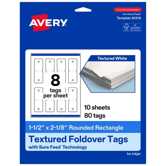 Avery Rectangle Rounded Foldover Tags , 1.5" x 2-1/8", Glossy, 80ct