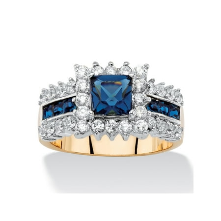Movement Jewellery Clasp Sapphire Crystal (.93 TCW Princess-Cut Sapphire Blue Crystal and Cubic Zirconia Halo Cocktail Ring 14k Yellow)