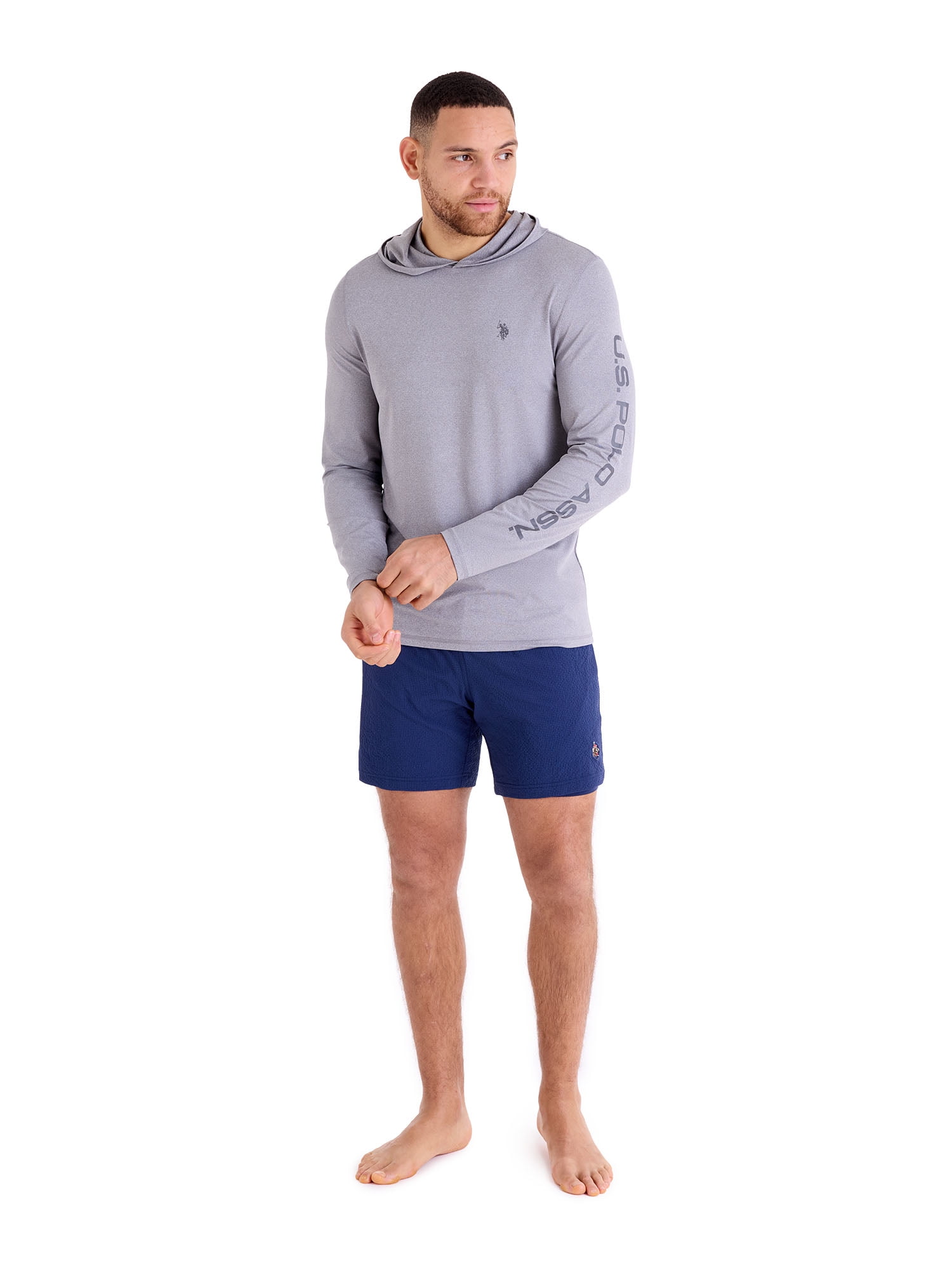 U.S. Polo Assn. Men's Hooded Heather Grey LS Sun Shirt, L
