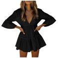 thumbnail image 1 of Women's Summer Fall Dresses 2023 Deep V Neck 3/4 Sleeve Ruffle Swing Beach Holiday Mini Short Dress, 1 of 6