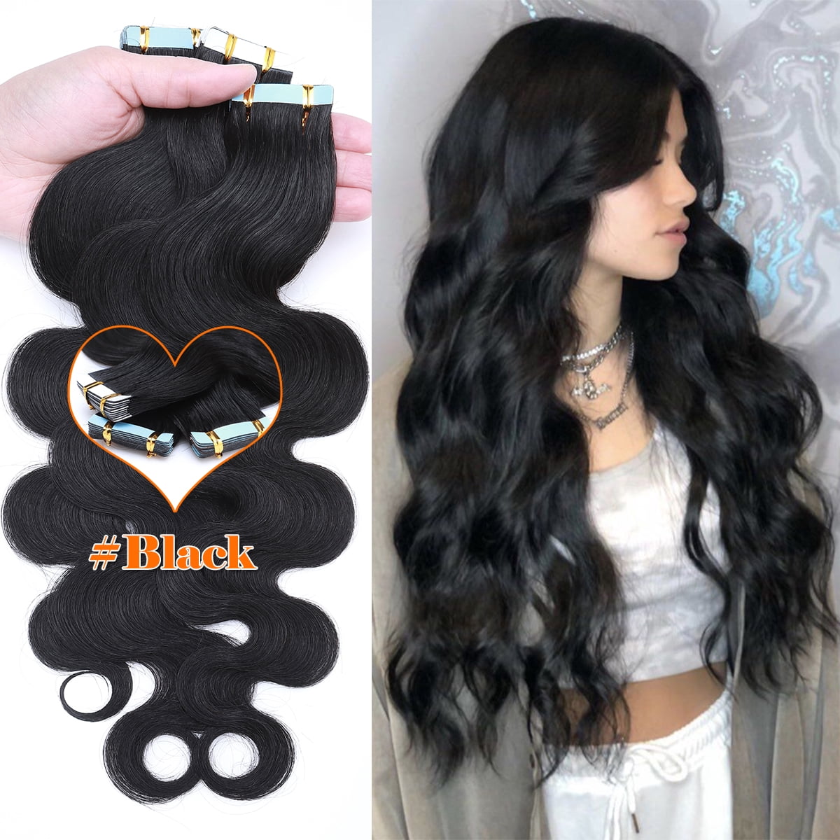 SEGO Curly Tape in Hair Extensions 100% Real Remy Human Hair Long Silky Thick Hair Gold Hair Acessories Black/Blonde/Gray/White Hair
