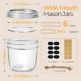 thumbnail image 2 of Wide Mouth 8 oz Mason Jars with Lids, 6 Pcs Small Mason Containers, Canning Jars, 8oz Glass Jar with Lid, Canning Jars for Jams, Jelly, Sauces, Desserts, chia pudding, Pickle, Gift, 2 of 9
