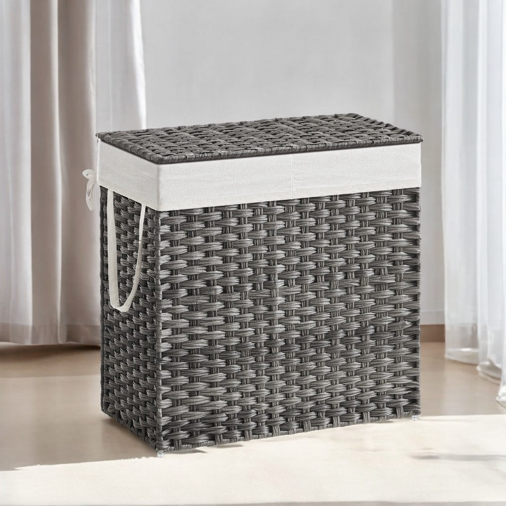 130L Double Laundry Hamper with Lid Clothes Hamper with 2 Removable Liner Bags and 6 Mesh Bags Laundry Storage for Laundry Room Gray