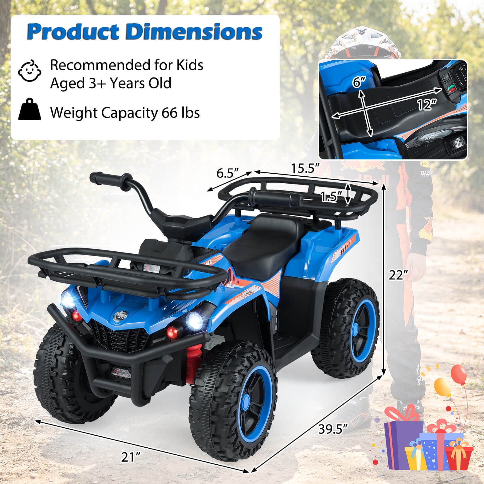 Costway 24V 4-Wheeler Ride on Toy with Slow Start, Songs, Stories, Tunes, MIC/SD/USB Port Blue