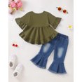thumbnail image 4 of Yaoqi 6 Months Newborn Baby Girl Outfit Set 12 Months Winter Clothes Ruffle Short Sleeves Pullover Top Bowknot Flared Denim Pants 2pcs Clothing Green, 4 of 7
