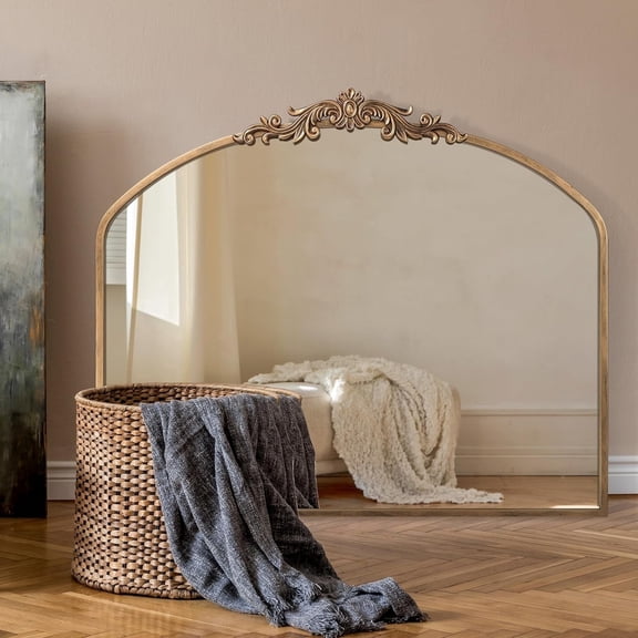 Kulpaw Vintage Arched Wall Mirror, 36" x 30" Gold Antique Baroque Mirror with Ornate Frame, Decorative Mirror for Bathroom, Living Room, Entryway, Hallway and Fireplace