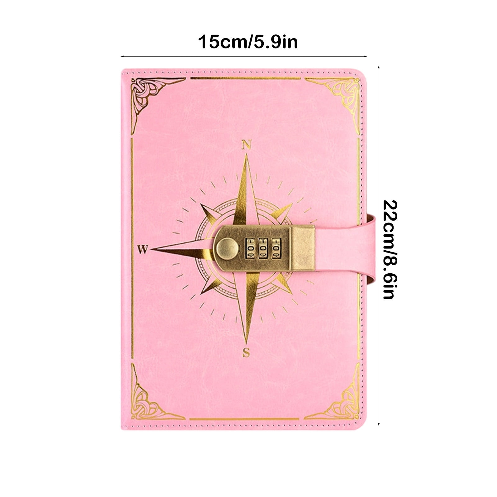 Roiihwy Journal with Lock, A5 Pu Leather Diary with Lock, Vintage Locks Journal Password Notebook, Locks Diary Planner Organizer, 8.66X5.91 Inches, Pink