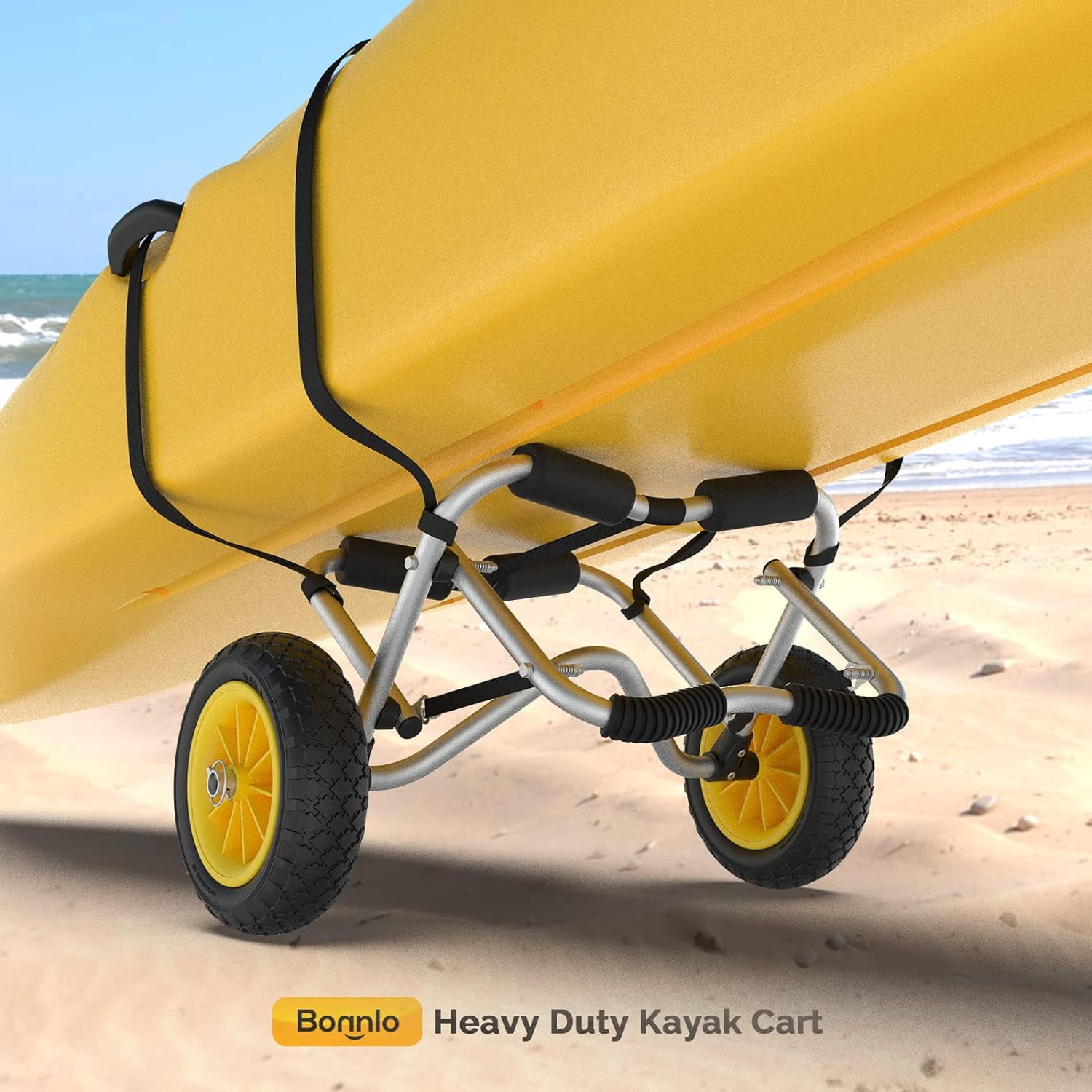 Bonnlo Kayak Cart Dolly Kayak Wheels Detachable Canoe Cart with Solid Tires and Kickstand Kayak Trolley