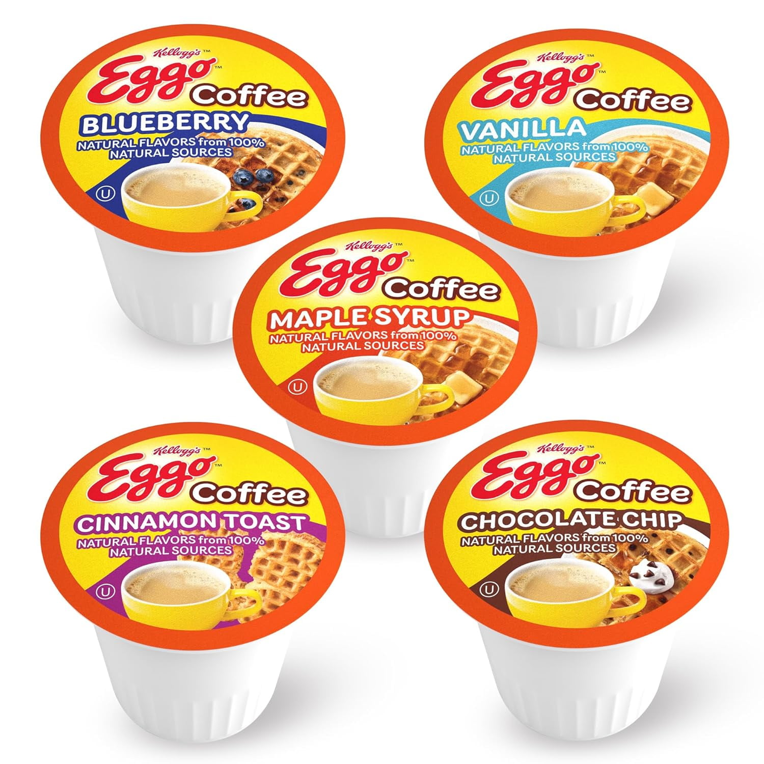 Eggo Beverages Waffle Flavored Coffee Pods, Variety Pack, Fair Trade Certified, Gluten-Free, Naturally Caffeinated, Kosher, 40 Count