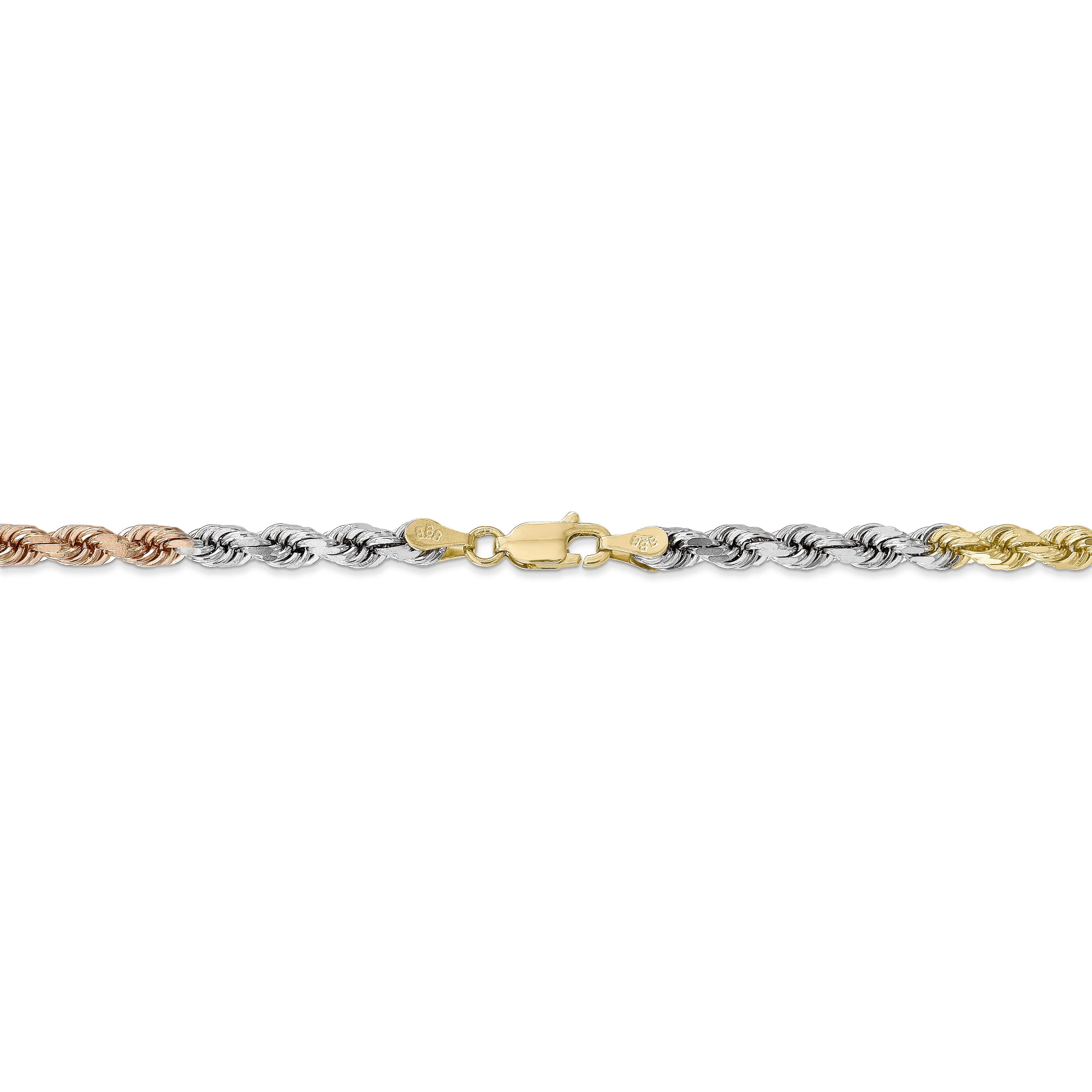 14K Tri-Color Gold 4mm Diamond Cut Rope 