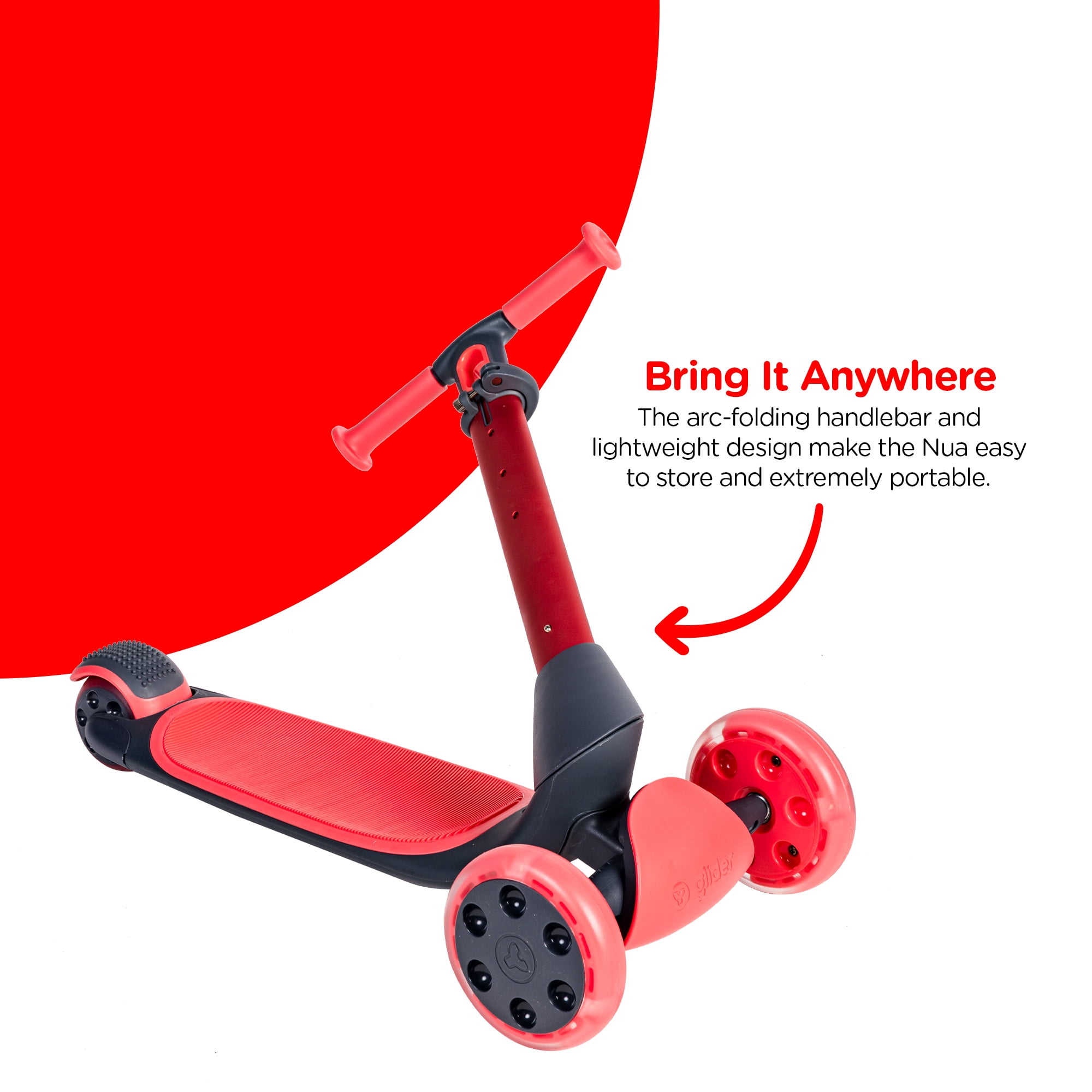 Yvolution Glider Nua Red 3-Wheel Kids Scooter Light-up Wheels Adjustable for Boys or Girls Age 3+