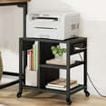 thumbnail image 1 of Printer Stand with Power Outlets and USB Charging Ports, Home Office Desktop Printer Stand with Storage, Under Desk Printer Table, 3 Tier Rolling Printer Stand with Wheels, Rustic Black, 1 of 9