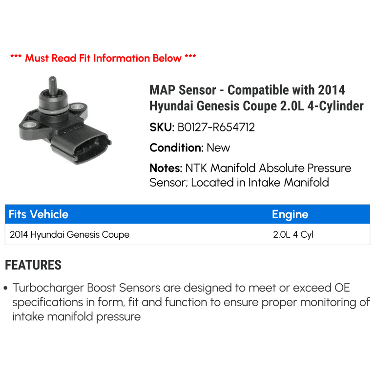 MAP Sensor - Compatible with 2014 Hyundai Genesis Coupe 2.0L