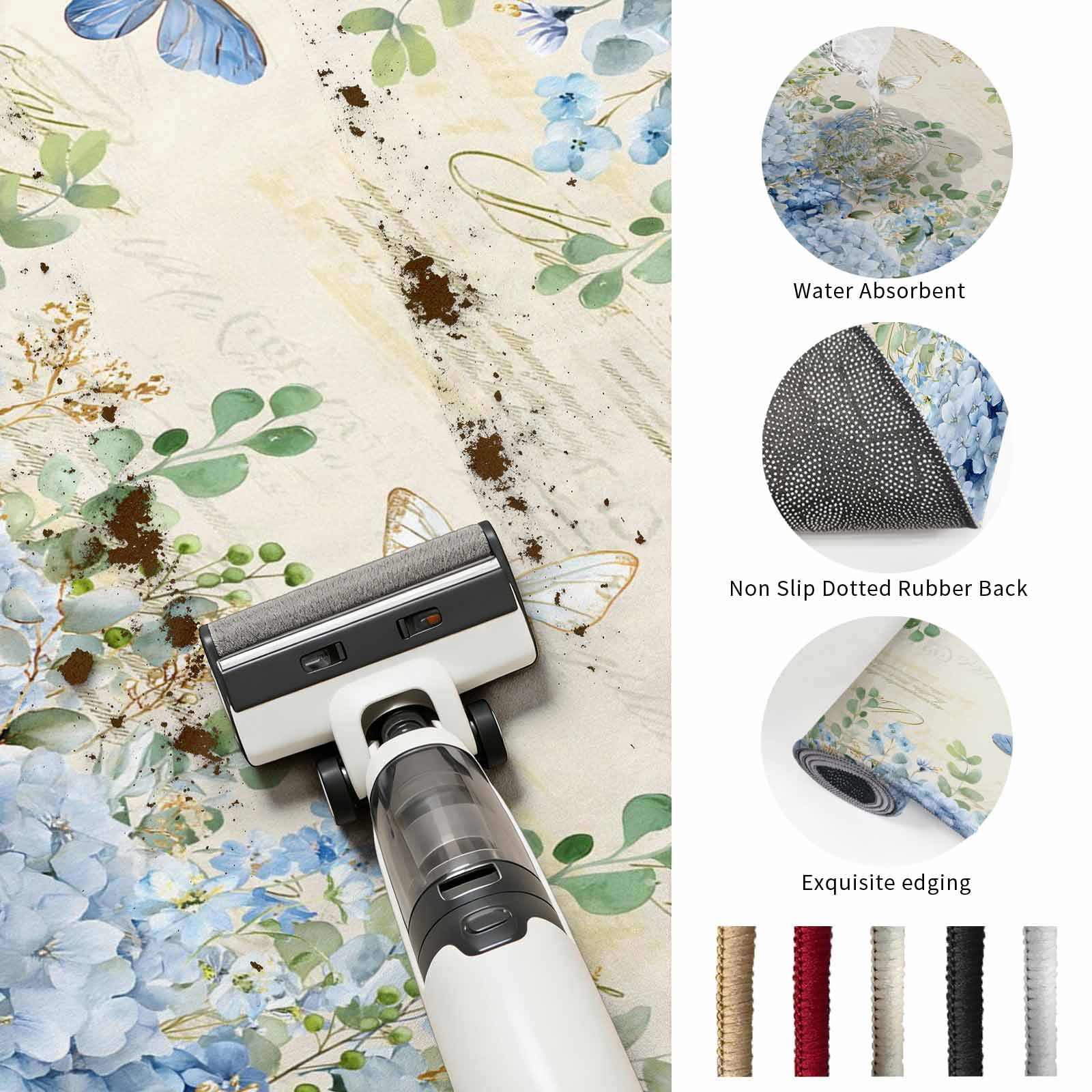 Bathroom Rugs 2x3 Ft, Blue Hydrangea Non Slip Area Rugs for Kitchen Bedroom Entryway, Spring Summer Eucalyptus Farmhouse Retro Washable Carpet Runner Rug Floor Mats for Bedroom Home Decor
