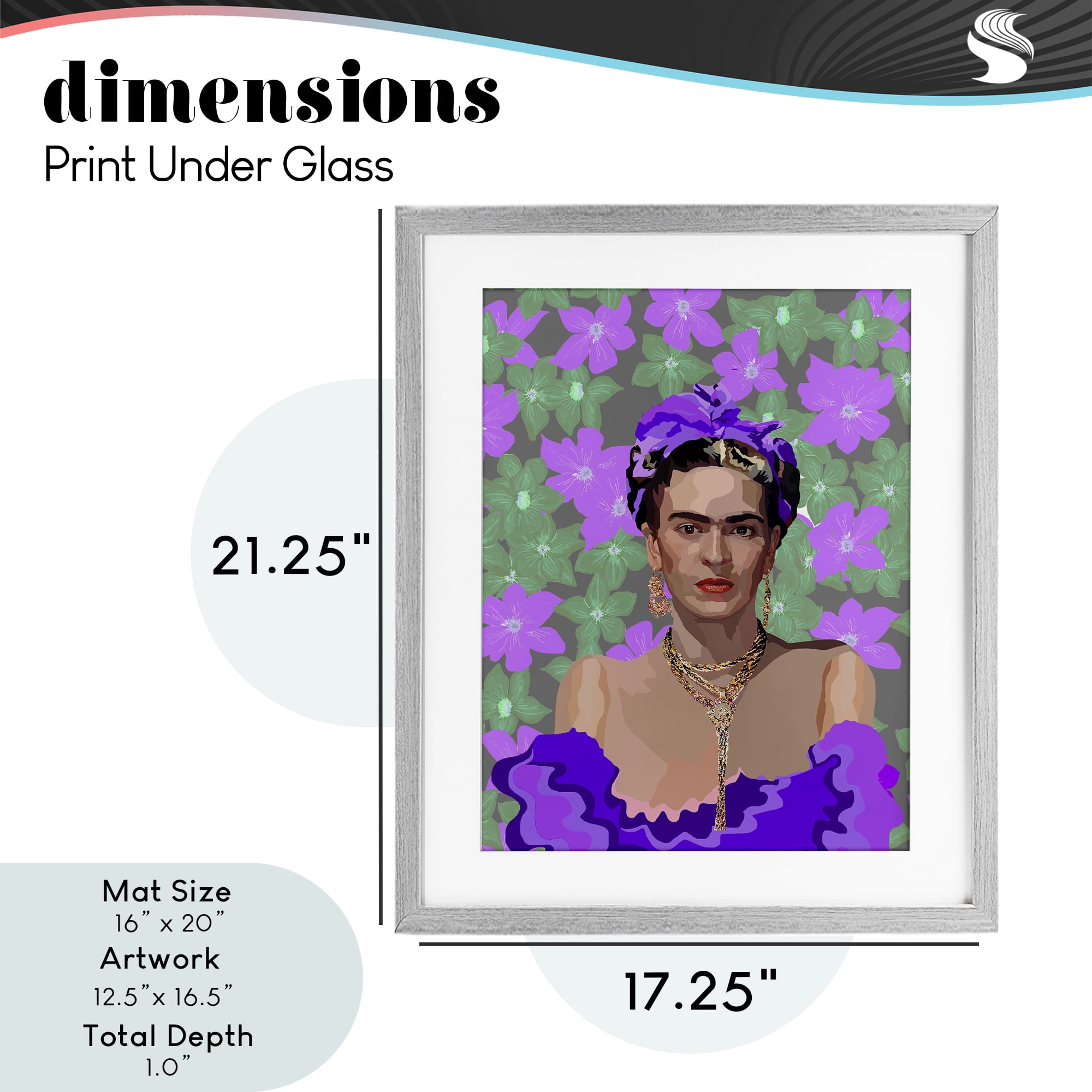 Floral Reverie Frida Gray Framed Print Under Glass, design by Lynnda Rakos