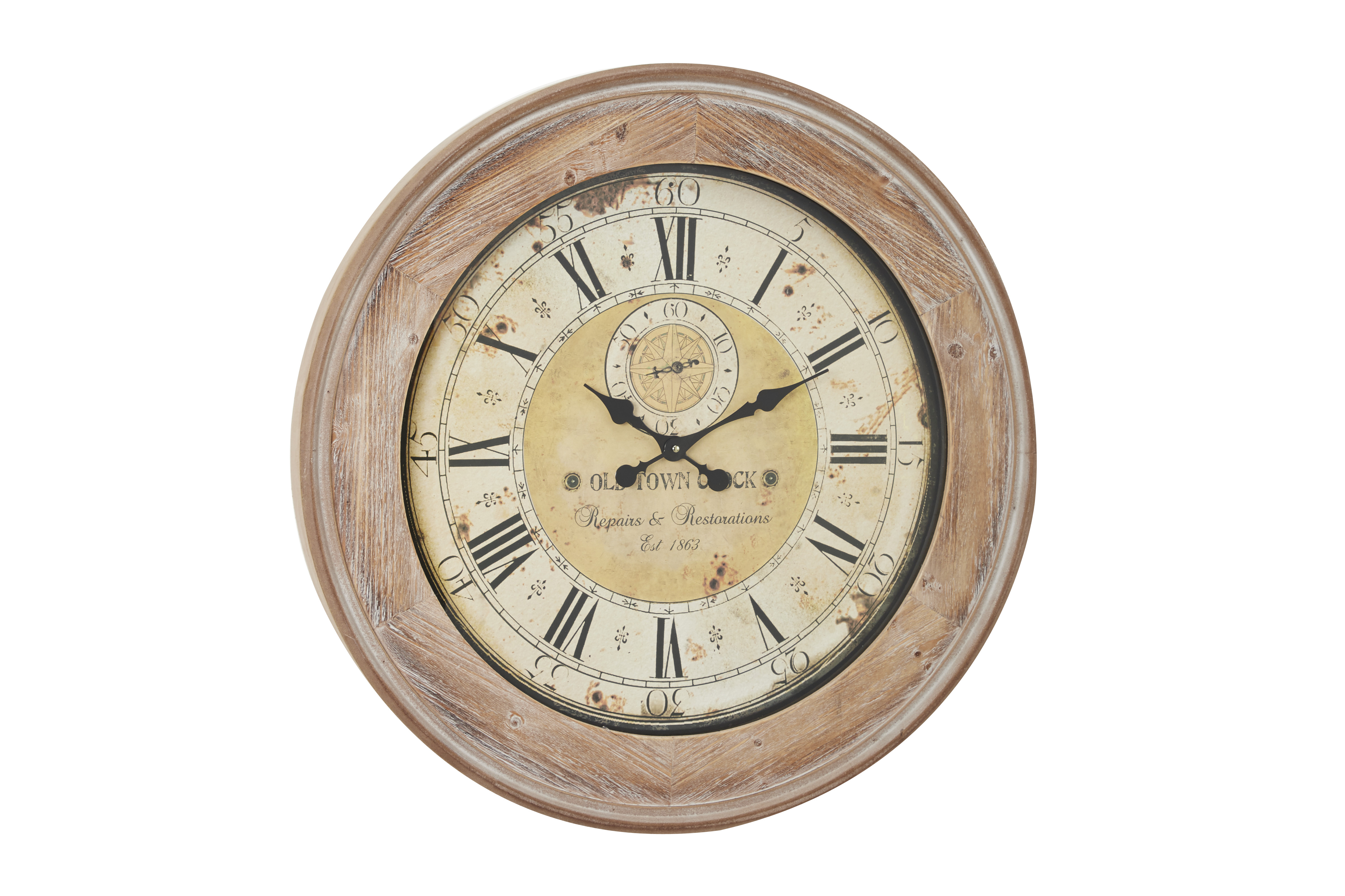 Decmode 30.5” Oversized Round Antique Beige Wood Wall Clock w