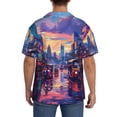 thumbnail image 3 of Balery Taxi Colorful Town Camisa Casual de Manga Corta con Botones para Hombre, Texturizada, Estilo Cubano, para Playa, Verano-4X-Large, 3 of 5