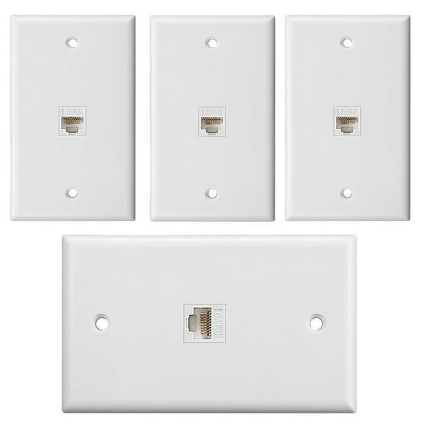 Paquete de 4 Placas de Pared Ethernet de 1 Puerto, Placa de Pared Jack con Inserto de Acoplador en LíNea Hembra a Hembra RJ45