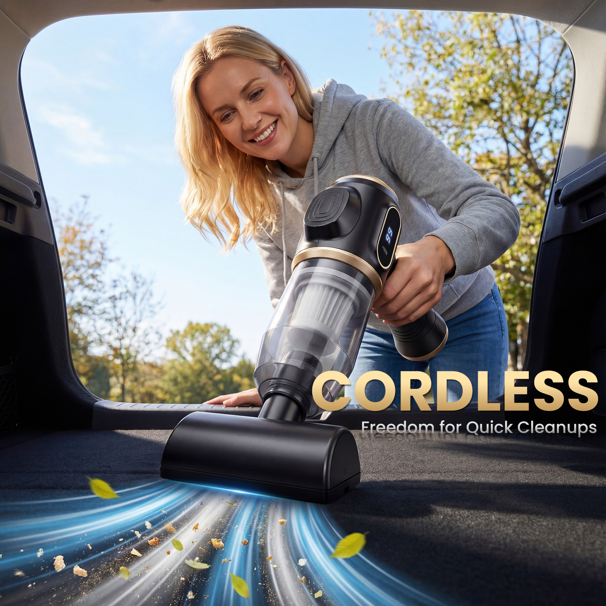 FLORAY Cordless Handheld Car Vacuum, 9 Attachments, LED Battery Display photo 6