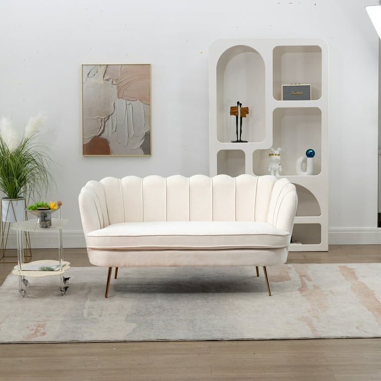 Beige Chenille Loveseat Sofa 59 Wide Gold Legs for Small Spaces Walmart