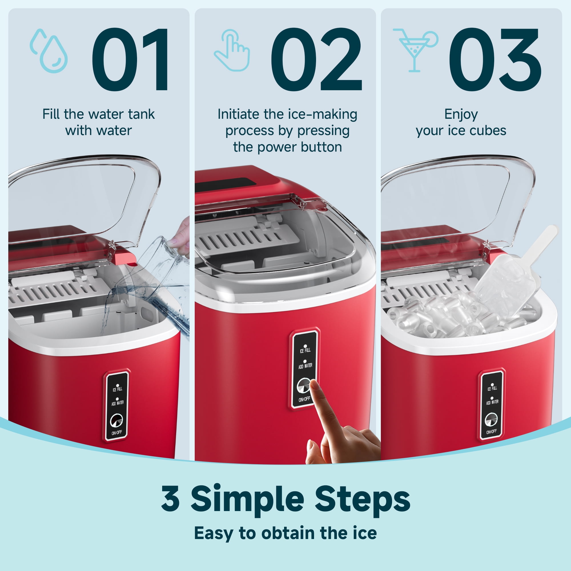 Simzlife Countertop Ice Maker with Handle,Portable Ice Machine with Basket and Scoop, 9 Bullet Ice In 6 Mins, 26Lbs/24H, Self-Cleaning
