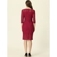 thumbnail image 3 of DARING DIVA Lace 3/4 Sleeve Dress Square Neck Midi Straight Tired XS Wine Red, 3 of 6