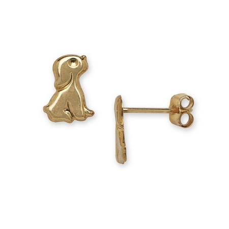 14k Yellow Gold Dog Stamping Children Earrings - Measures 9x6mm
