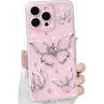 thumbnail image 1 of FABEN-Compatible with iPhone 12 Pro Max Case Clear Bling Glitter Cute Metal Butterfly Pattern Sparkle Design for Women Girls Shiny Soft TPU Anti Yellowing Protective Cover - Pink, 1 of 4